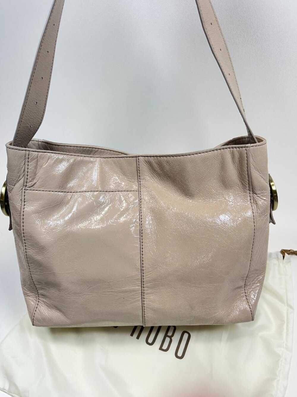 HOBO Int'l Render Shoulder Bag In Polished Leather STONE Retails $318